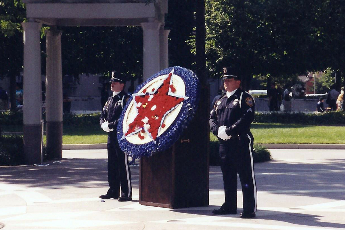 Detective Thibodeau posing guard as part of the National Law Enforcement Memorial Honor Guard in Washington, DC on May 15th.